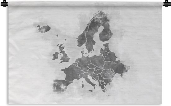 Wandkleed - Wanddoek - Europakaart met een geweven patroon op de achtergrond - zwart wit - 90x60 cm - Wandtapijt