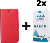 Kunstleer Bookcase Hoesje Met Pasjeshouder iPhone XS Max Rood - 2x Gratis Screen Protector - Telefoonhoesje - Smartphonehoesje