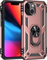 Apple iPhone 13 mini Stevige Magnetische Anti shock ring back cover case- schokbestendig-TPU met stand Rosé goud + gratis screenprotector