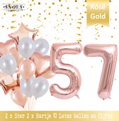 Cijfer Ballon 57 Jaar Rose Gold Pearl Boeket * Hoera 57 Jaar Verjaardag Decoratie Set van 15 Ballonnen * 80 cm Verjaardag Nummer Ballon * Snoes * Verjaardag Versiering * Kinderfees