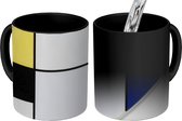 Magische Mok - Foto op Warmte Mokken - Koffiemok - Ruitcompositie met geel, zwart, blauw, rood en grijs - Piet Mondriaan - Magic Mok - Beker - 350 ML - Theemok