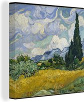 Canvas Schilderij Korenveld met cipressen - Vincent van Gogh - 20x20 cm - Wanddecoratie