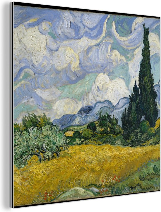 Décoration murale Métal - Peinture Aluminium - Champ de Blé avec Cyprès - Vincent van Gogh - 50x50 cm