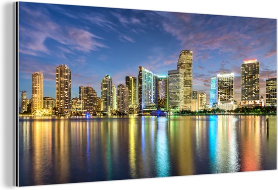 Wanddecoratie Metaal - Aluminium Schilderij - Skyline Miami - Dibond