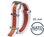 22mm Nato Strap ORANJE, WIT, GRIJS  - Vintage James Bond - Nato Strap collectie - Mannen - Horlogebanden - 22 mm bandbreedte