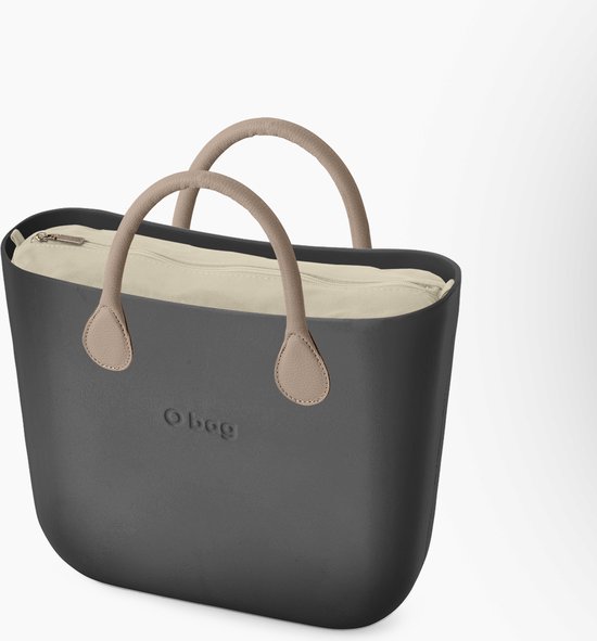 O bag mini handtas in donkergrijs, compleet met korte handvatten in naturel  en canvas... | bol.com