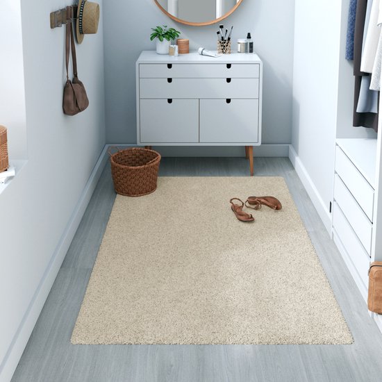 INSPIRE - Tapis rectangulaire TONY - beige clair - crème - tapis couloir couloir - tapis chambre - tapis salon - tapis poils ras - doux - 2300g/m² - 22 mm x L 80 cm x L 150 cm