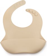 J. Børn Siliconen Baby Slab met Opvangbakje in een Geschenkdoos - Waterdicht en BPA-vrij - Superzachte Slabbetje met Kruimelvanger voor Babies en Peuters, Kraamcadeau (Beige)