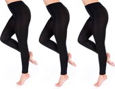 Legging Dames - Seamless Leggings - Fleece Panty - 3 Pack - Zwart - L/XL