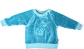 MXM Baby trui- Blauw- velours- Sweater- Katoen- Borduursel- Haas- Turquoise- Maat 56