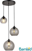 Bamled - Glazen hanglamp smoked - 3-lamps - grijs - inclusief lichtbronnen