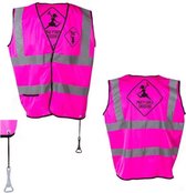 Roze drinkhesje - Roze drinkjas, Girls at work, Party Girls Crossing, met flessenhouder & flesopener, One size, in polybag - Feestende meiden