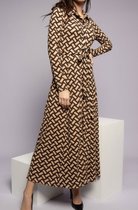 Lange jurk met blokjes print | bruin / beige | maat M