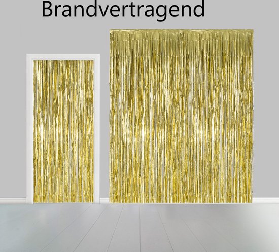 Folie gordijn metallic 2,4m x 1m goud - Decoratie festival themafeest huwelijk Hollywood gala disco glitter and glamour wanddeco