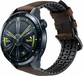 Leer, Siliconen Smartwatch bandje - Geschikt voor  Huawei Watch GT 3 46mm siliconen / leren bandje - zwart/bruin - Zwart/bruin - Strap-it Horlogeband / Polsband / Armband