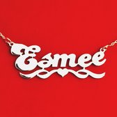 Naamketting met Hartje Fantasie- Goud - 14 karaats - (Naamplaat inclusief ketting)