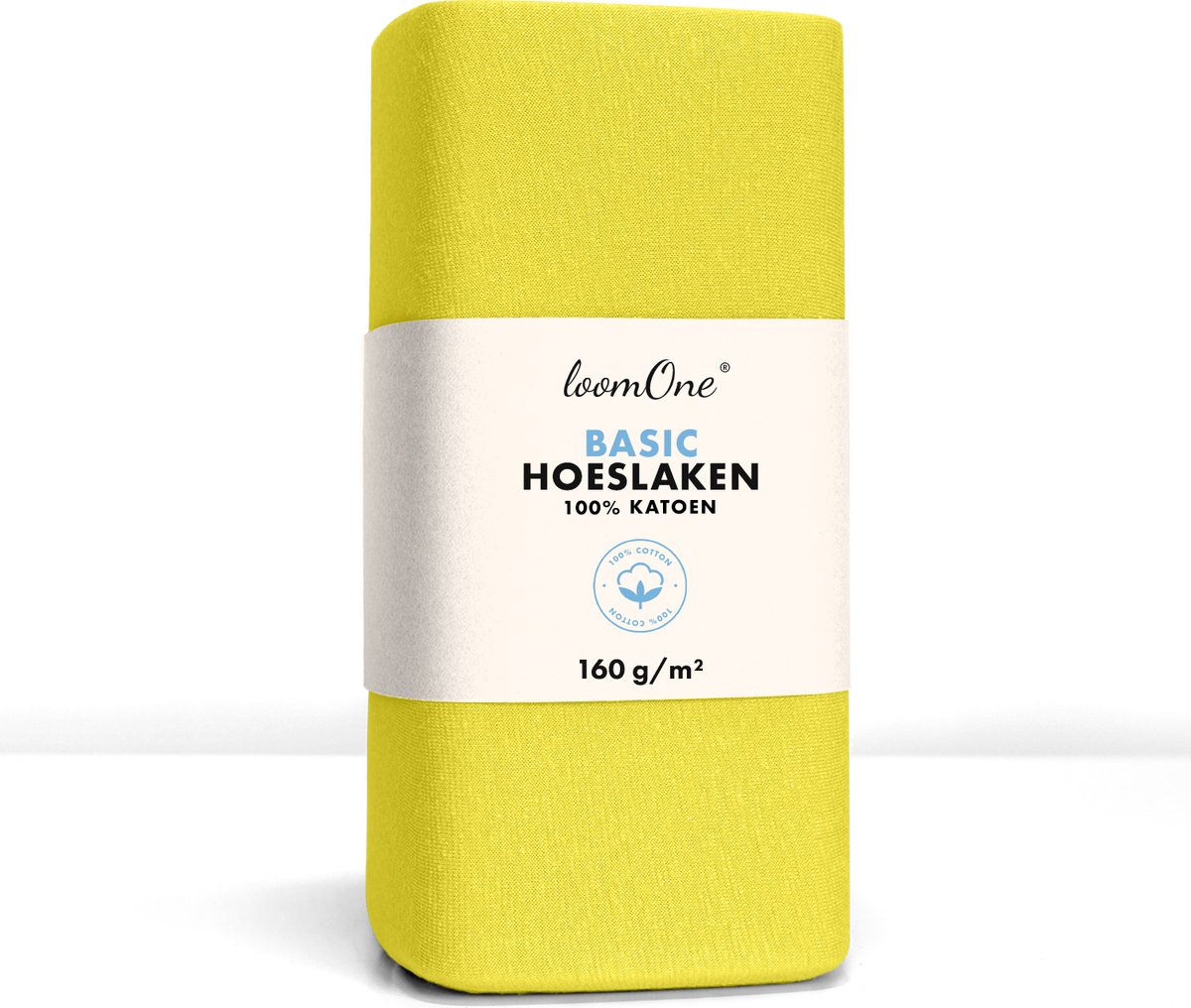 Loom One Hoeslaken – 100% Jersey Katoen – 200x200 cm – tot 23cm matrasdikte– 160 g/m² – Geel