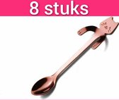 Kattenhebbedingen - Theelepels - koffie lepeltjes - Hangende Kat - 8 stuks - rosé goud/brons