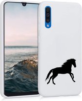 Samsung Galaxy A50 Wit siliconen hoesje Zwart paard  *LET OP JUISTE MODEL*