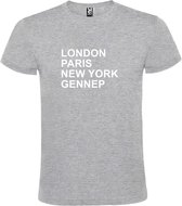 Grijs t-shirt met " London, Paris , New York, Gennep " print Wit size XL