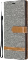 Samsung Galaxy Note 10 Plus Hoesje - Mobigear - Fabric Serie - Katoen Bookcase - Grijs - Hoesje Geschikt Voor Samsung Galaxy Note 10 Plus