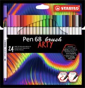 STABILO Pen 68 Brush - Premium Brush Viltstift - Met Flexibele Penseelpunt - ARTY Etui Met 24 Verschillende Kleuren