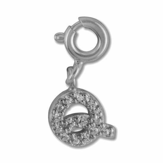 Silventi 9SIL-22020 Zilveren Letterhanger - Zirkonia - Letter - Q - 7 x 7,3 mm - Veerring - Rhodium - Zilver