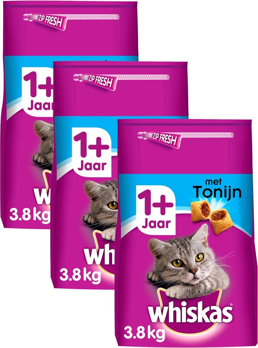 Whiskas Whiskas 1+ - Kattenvoer - Brokjes met tonijn - 3x3.8kg