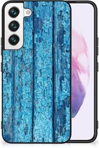 Telefoonhoesje Geschikt voor Samsung Galaxy S22 Backcase Siliconen Hoesje met Zwarte rand Wood Blue
