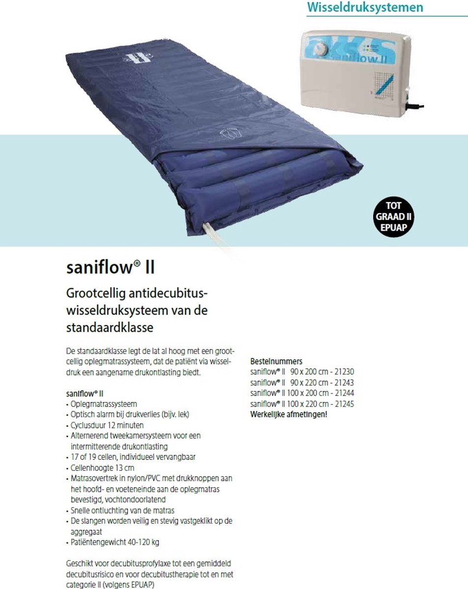 saniflow® II Grootcellig antidecubituswisseldruksysteem van de standaardklasse