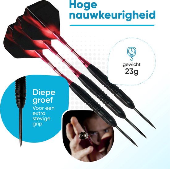 JOMY Dartpijlen Set 23 gram Dartspijlen Extra Darts Shafts + Flights Inclusief...