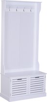 HOMCOM Garderobe staande kapstok kledingrek met bankje kapstokhaken MDF wit 837-022