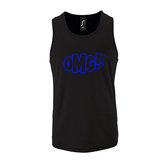 Zwarte Tanktop sportshirt met "OMG!' (O my God)" Print Blauw Size M