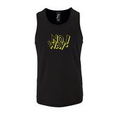 Zwarte Tanktop sportshirt met "OMG!' (O my God)" Print Neon Geel Size M