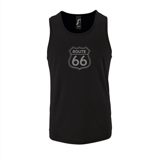 Zwarte Tanktop sportshirt met "Route 66" Print Zilver Size XL