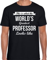 Worlds greatest professor cadeau t-shirt zwart voor heren - Cadeau verjaardag t-shirt professor L