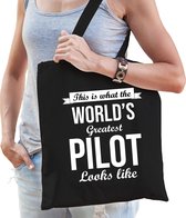 Worlds greatest pilot cadeau tas zwart voor volwassenen - Cadeau tas verjaardag piloot