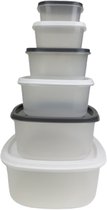 Opbergbakken voor voedsel LENNY - Grijs / Wit - Kunststof - Set van 6 -  0,2 L / 0,35 L / 0,6 L / 1 L / 1,8 L / 3 L - Vershoudbakken - Vershoudbak - Vershoudbakje