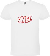 Wit t-shirt met tekst 'OMG!' (O my God) print Rood size XS