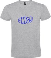 Grijs t-shirt met tekst 'OMG!' (O my God) print Blauw  size 4XL