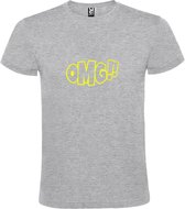 Grijs t-shirt met tekst 'OMG!' (O my God) print Geel size XS