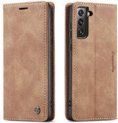 Caseme - Samsung Galaxy S21 FE Retro Wallet Hoesje - Bruin