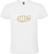 Wit t-shirt met tekst 'OMG!' (O my God) print Goud  size XL