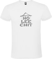 Wit t-shirt met " Ho Lee Chit " print Zilver size XXL