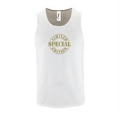 Witte Tanktop sportshirt met "Limited Special Edition" Print Goud Size M