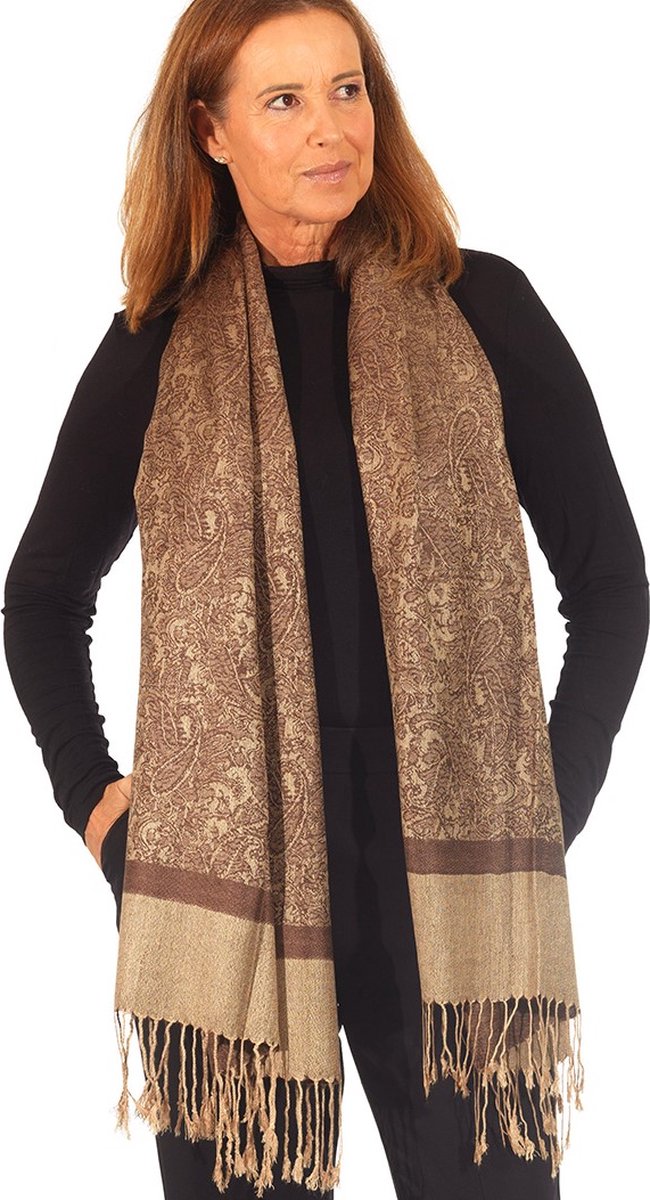 Luxe Sjaal – Paisley Motief – Kastanje Koffie Bruin– Zijdezacht, Warm & Elegant – Dames Sjaal voor Alle Seizoenen-Coffee Brown-Omslagdoek-Cashmere Pashmina
