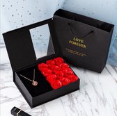 No Peak Valentijn Cadeaubox met I Love You Ketting in 100 Talen - Moederdag - Moederdag cadeautje - Cadeautje voor vrouw - Valentijn Geschenkset - Rozen Giftbox met ketting - 12x r