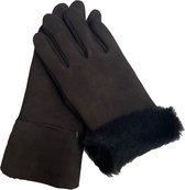 Dames Handschoenen - Leren Suede Handschoenen - Hoge kwaliteit % 100 Schapenleer - Winter - Extra warm - Bruin