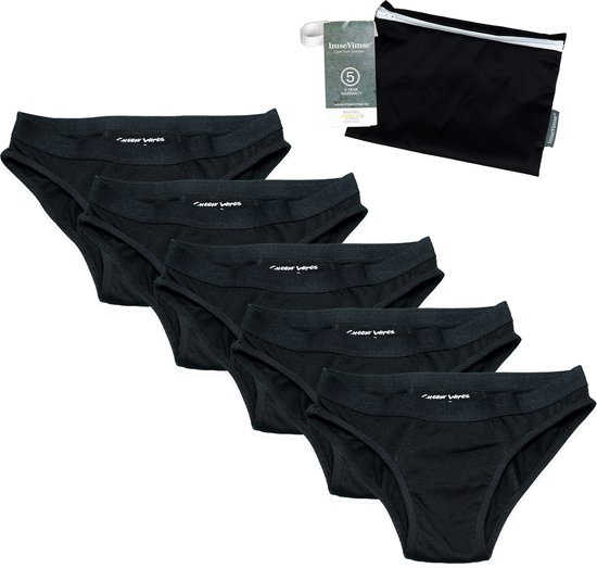 Cheeky Wipes Menstruatie ondergoed - Feeling Sporty + Wetbag - Set van 5 - Slip - Maat 38-40- Zwart - Extra absorberend