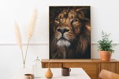 Poster Schilderij Gold Lion - 120x180cm - Dibond | Aluminium | Kunst | HYPED.®  - 120x180cm - Premium Museumkwaliteit - Uit Eigen Studio HYPED.®